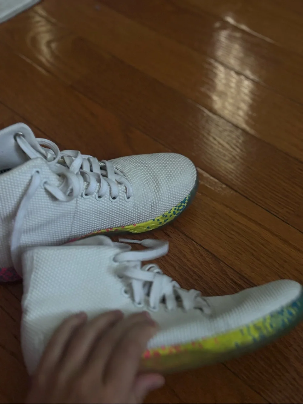 NOBULL Kids White High-Top Sneakers with Rainbow Accent Sole